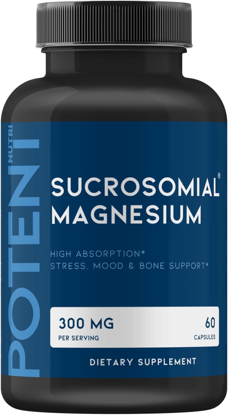 Sucrosomial Magnesium, 300mg, 60 Capsules (Vegan Safe), Patented Maximum Strength, High Absorption Magnesium Supplement USA Made by Potent Nutri