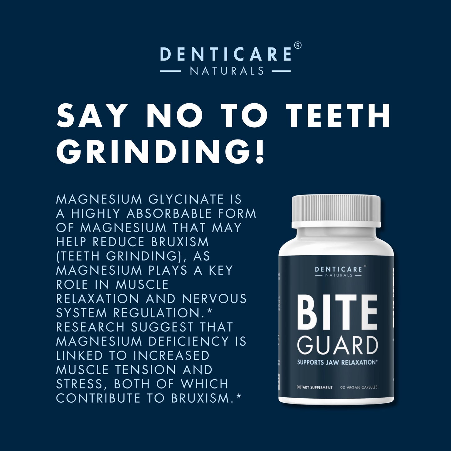 BiteGuard Supplement, Teeth Grinding & Bruxism Relief, 90 Capsules (Vegan Safe, Non-GMO) Magnesium for Bruxism Supplement