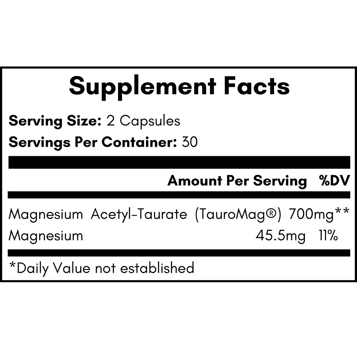 Magnesium Acetyl Taurate - 700mg - (ATA MG, TauroMag) Magnesium Supplement - 60 Capsules